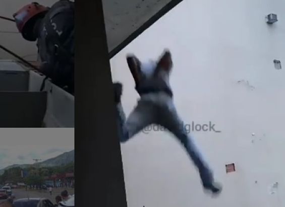 Hombre intenta lanzarse desde un edificio y es “pescado” por los bomberos +VIDEO