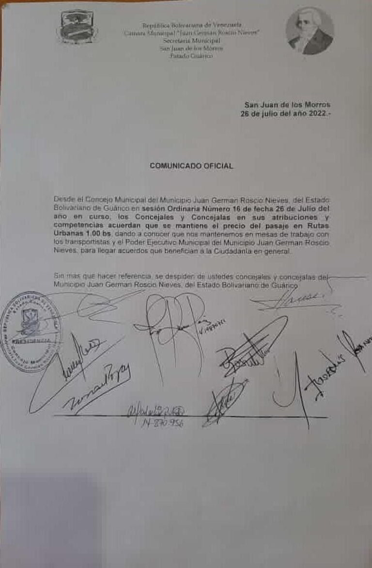 «Por ahora»/ No hay aumento del pasaje urbano en el municipio Roscio